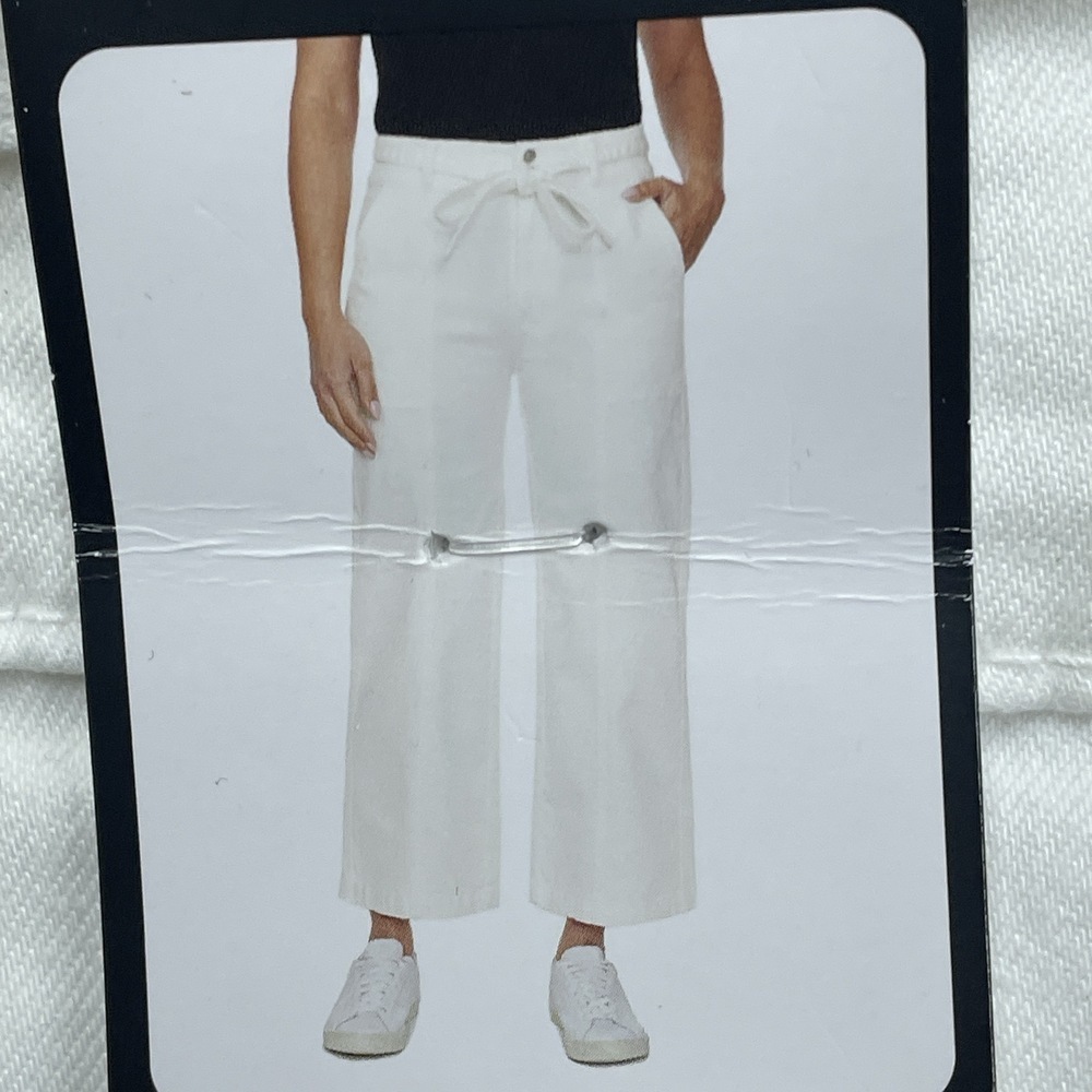 💥 Hudson Women's Size 8 Wide Leg Belted Jeans Cream e0190
